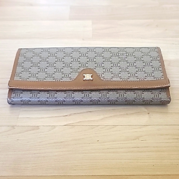 CELINE Long Wallet Macadam Pattern Leather Tan Brown Authentic - Picture 4 of 14